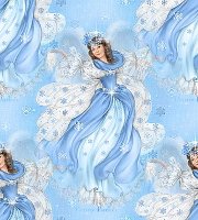 Прекрасная девушка на голубом фоне в бело-голубом платье