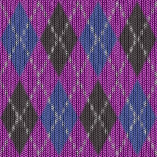 Вязание ромбиком. Фиолетовые, синие, темные
