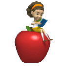 Девочка читает книгу на яблоке