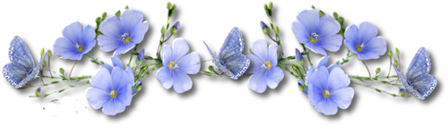 Голубые цветы с бабочками для оформления текста. Разделит...