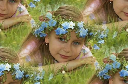 Девочка в венке из голубых цветов