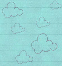 На листке школьной тетрадки изображены облака