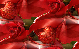 Красные розы и сердечки к дню святого Валентина