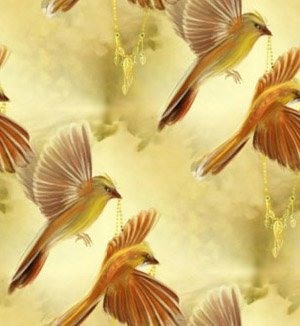 Птицы с украшениями на желтом