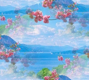 Озеро, горы , цветение фон картинка скачать