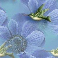 Птица над голубым цветком