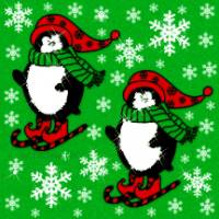 Пингвины на лыжах на зеленом