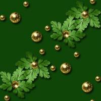 Зеленые листья и золотые шарики на зеленом
