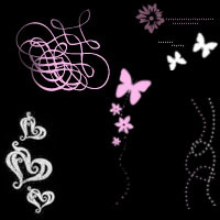 Белые и розовые бабочки, сердечки, вензеля на черном