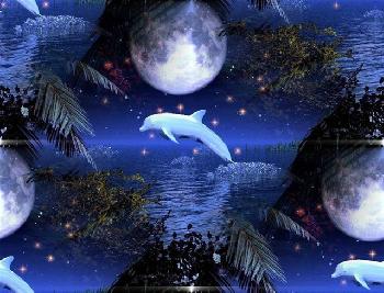 Прыжок дельфина над морем при луне
