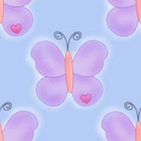 Розовые бабочки с сердечками на голубом