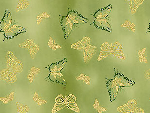 Золотые и зеленые бабочки на зеленом