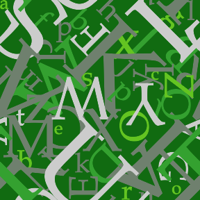 Белые и серые буквы на зеленом