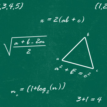 Формулы и треугольник на зеленой школьной доске