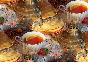 Чай из самовара с блинчиками