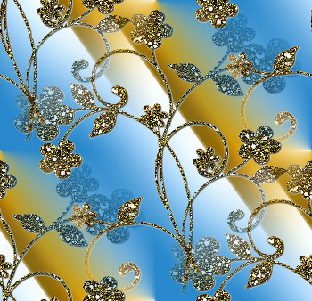 Золотисто-серебристые цветы на желто-голубом фоне