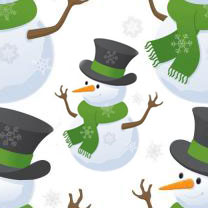 Новогодний фон со снеговичком с зеленым шарфом