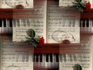 Ноты, рояль, розы