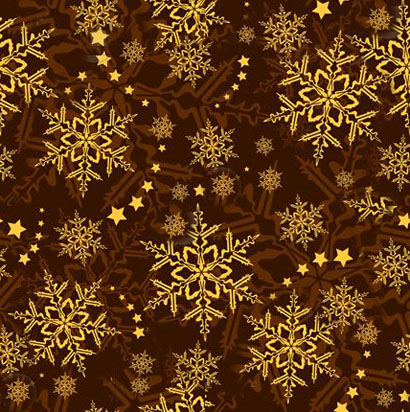 Снежинки и звездочки на коричневом фоне