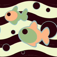Зелено-бежевые рыбки на черно-белом