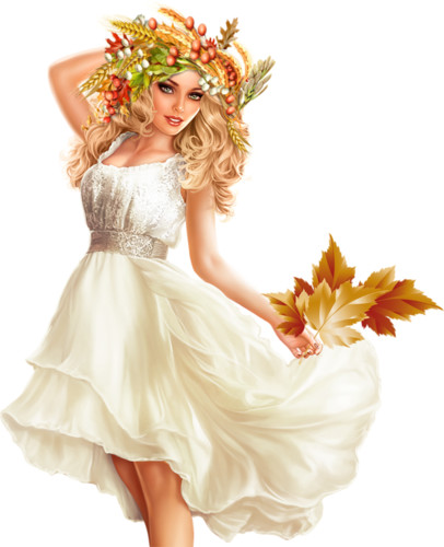 Разделитель - девушка с листьями в белом платье
