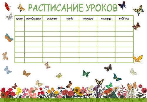 Расписание уроков с цветами и бабочками. Для оформления у...