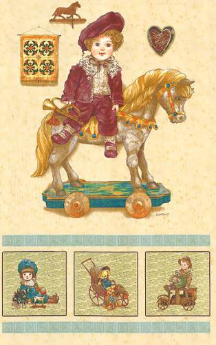 Мальчик верхом на игрушечном коне