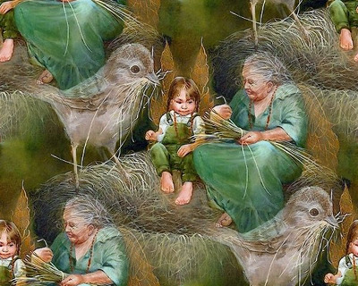 Птичка плетет гнездышко для бабушки и внучки