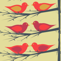Красные птицы на веточках