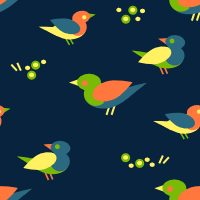 Разноцветные птицы на темно-синем