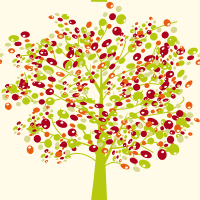 Дерево с красными плодами на белом