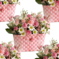 Цветы в бело-розовой корзине на белом