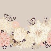 Бабочки на цветах на светло-коричневом фоне
