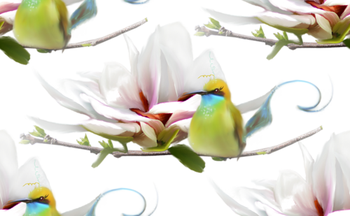 Желто-зеленая птица с цветком