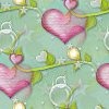Розовые сердечки на зеленом фоне