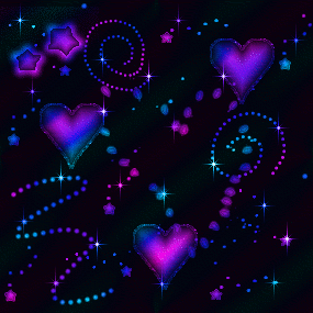 Сердечки на черном фоне сине-фиолетовые