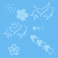 Сердечки с крылышками и цветы на голубом