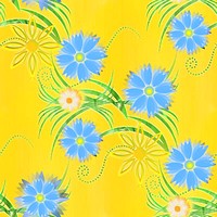 Голубые цветы на желтом фоне