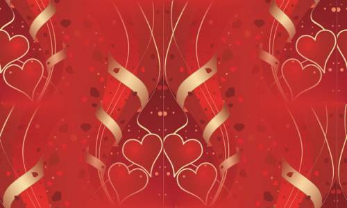 День Святого Валентина. Золотистые сердечки на красном