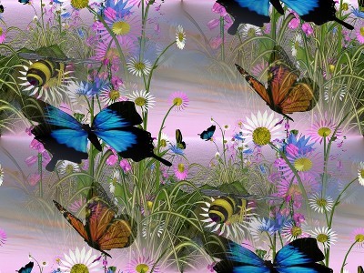 Бабочки над полевыми цветами
