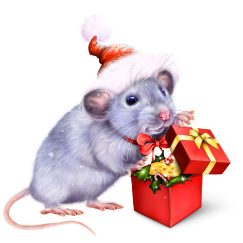 Символ года - крыса с новогодним подарком