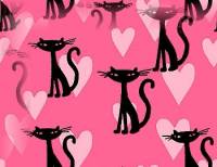 Черные кошки с сердечками на розовом