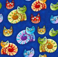 Разноцветные кошки на синем